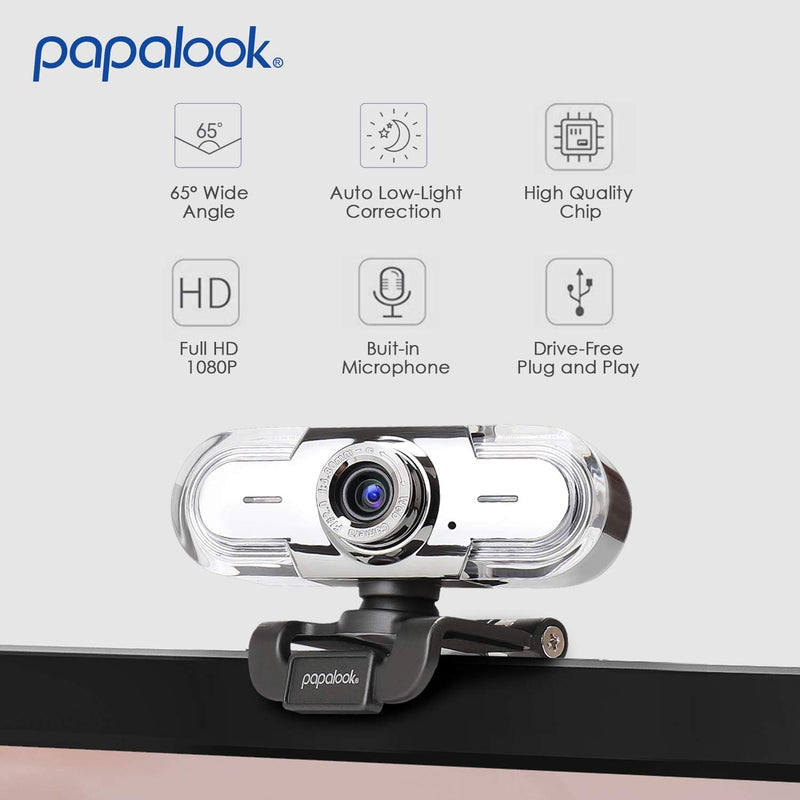  [AUSTRALIA] - Webcam 1080P, PAPALOOK PA452 Web Camera Full HD Video Stream, Manual Focus and 65° Viewing Angle, Built-in Microphone for PC/Laptop/Desktop, Works with Skype, YouTube, Twitch