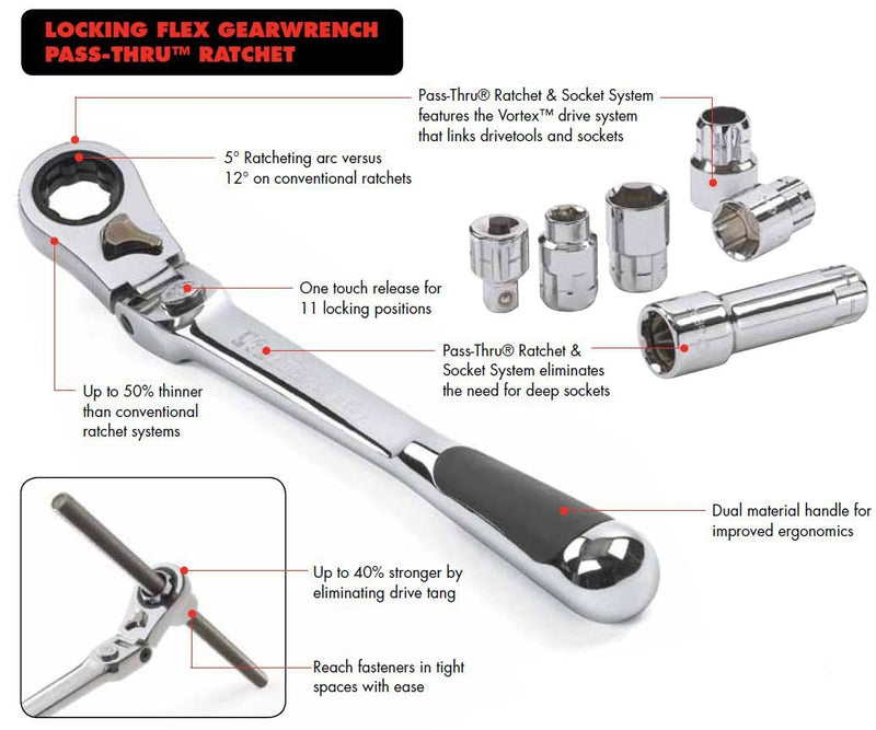  [AUSTRALIA] - GEARWRENCH 1/4" Drive Pass Thru 72 Tooth XL Locking Flex Head Ratchet 6-1/2" - 891400 1/4"