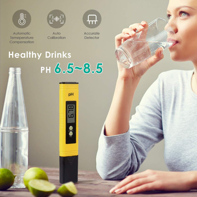  [AUSTRALIA] - CharmUO Digital PH Meter, PH Meter 0.01 Resolution Pocket Size Water Quality Tester with ATC 0-14 pH Measurement Range for Household Drinking Water, Aquarium, Swimming Pools, Hydroponics Newest Yellow