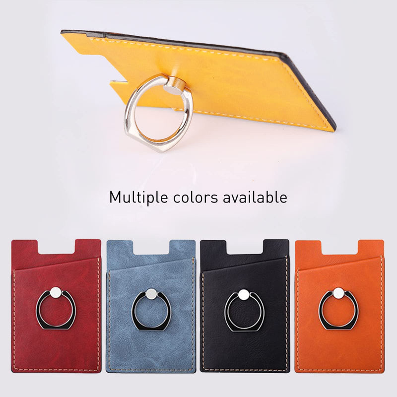  [AUSTRALIA] - Phone Card Holder with Phone Ring, Ring Wallets Combine a Finger Grip, Phone Ring Stand & Credit Card Sleeve into Thin Phone Wallets Stick On Universal to Any Cell Phone - Bright Yellow