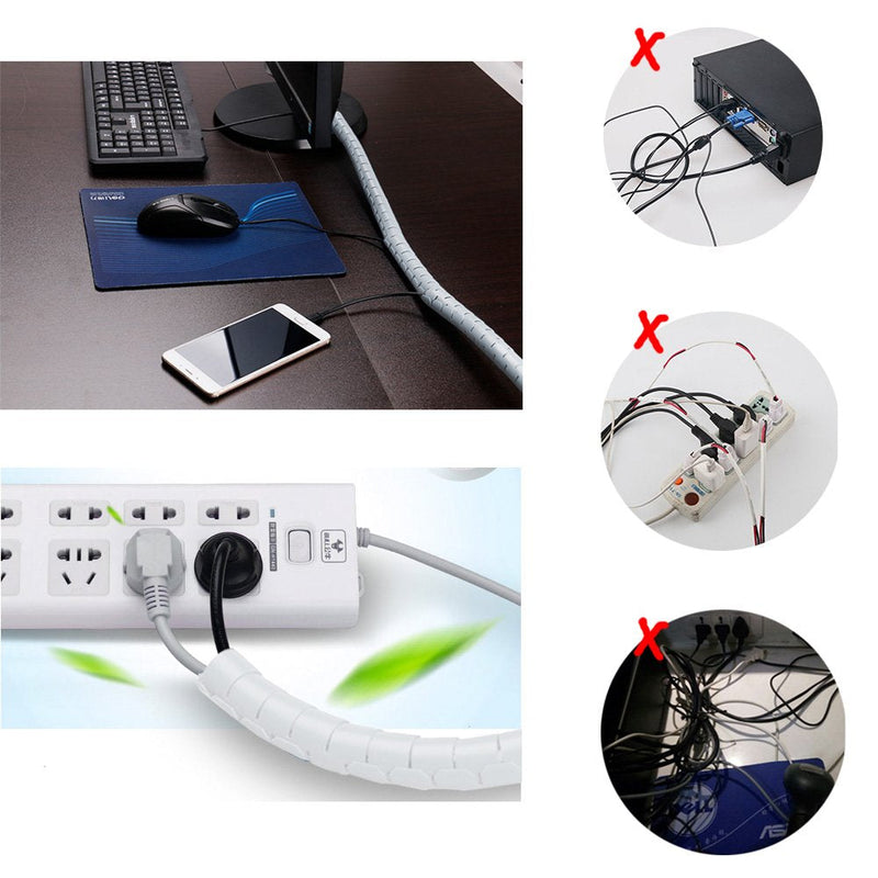  [AUSTRALIA] - Cable Management Sleeves Desk Cord Organizer Cover Black White with 4 Adhesive Cable Clips, VIWIEU 2 PCS Cable Bundler Wire Wrap System for TV/Computer/Home Entertainment 7/8"-5ft Combo Black &White