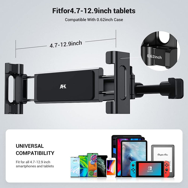  [AUSTRALIA] - Car Tablet Holder, Headrest Tablet Mount - AHK Headrest Stand Cradle Compatible with Devices Such as iPad Pro Air Mini, Galaxy Tabs, Other 4.7 -12.9" Cell Phones and Tablets