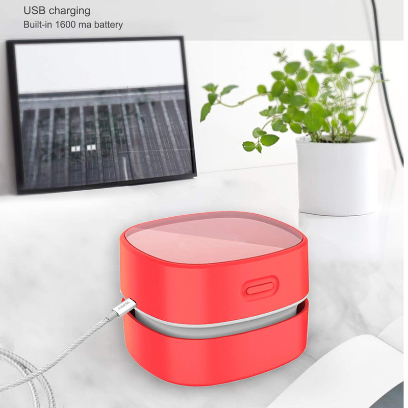  [AUSTRALIA] - ODISTAR Desktop Vacuum cleaner,Mini table dust sweeper Energy Saving,High endurance up to 400 mins,Cordless&360º Rotatable Design for Cleaning Hairs,Crumbs,Computer Keyboard of kids gift(red charging) Red Charging