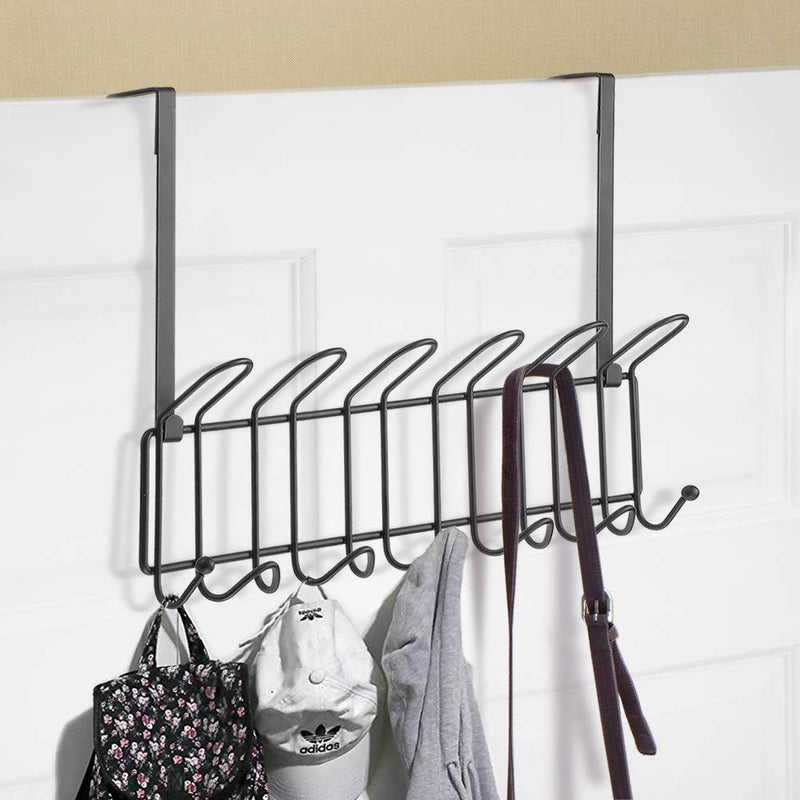 Minggoo Coat Rack Wall Mounted Hook Rack Over The Door Hook Organizer 13 Hooks, Heavy-Duty Iron Wire Black - LeoForward Australia