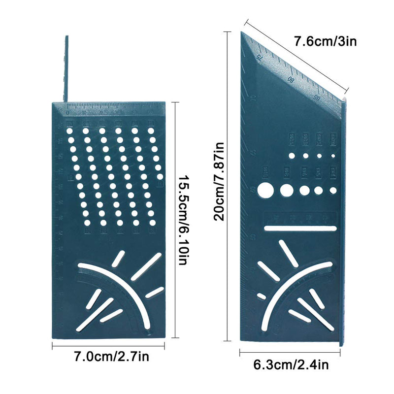  [AUSTRALIA] - Woodworking Square Size Measure Ruler,Sonku 2 Set of 3D Mitre Angle Measuring Square Size Tool Kit with Gauge Ruler for Three Dimensional Items Measuring Timber Pipes-Grey,Green