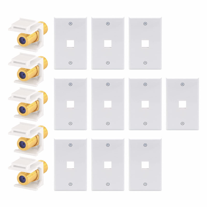  [AUSTRALIA] - VCE 1 Port Keystone Wall Plate 10-Pack Single Gang Wall Plate for Keystone Jack and Modular Inserts Bundle with 5-Pack 3 GHz Gold-Plated RG6 Coaxial Keystone Jack Insert