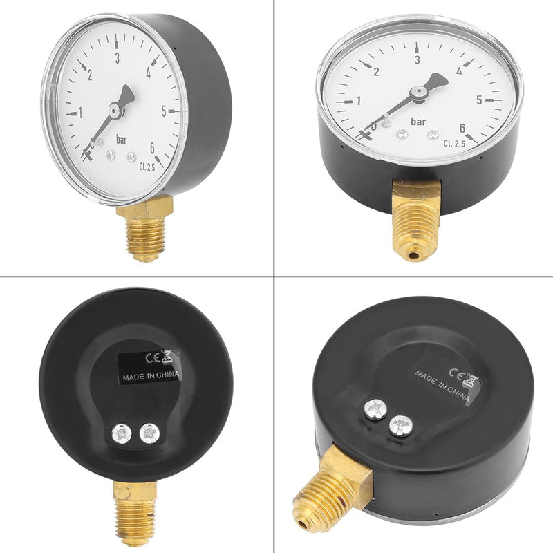  [AUSTRALIA] - Mini pressure gauge for air, oil or water, 60mm pressure display with 1/4 inch NPT thread connection, 0-6 bar display range
