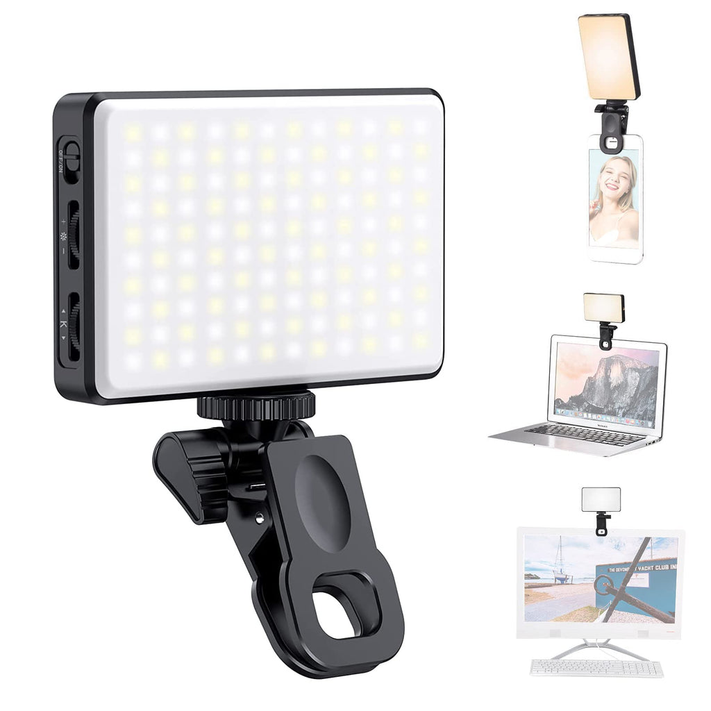  [AUSTRALIA] - Rechargeable Selfie LED Light Kit - Clip-on LED Ring Light for Phone, Laptop, Tablet and Computer, Portable Phone Light for Selfie/Video Conference/Zoom Call/Photography/Makeup/Picture Black