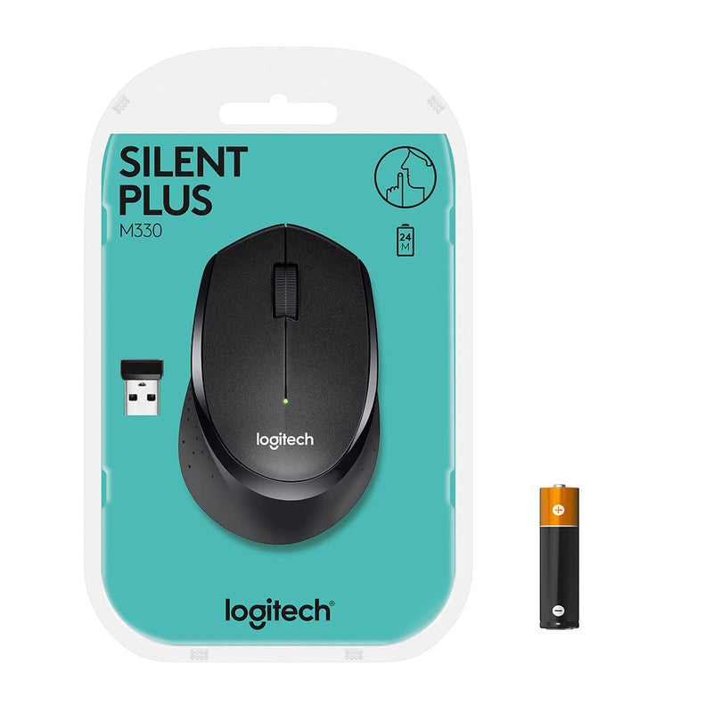  [AUSTRALIA] - Logitech M330 Silent Plus Wireless Mouse – Enjoy Same Click Feel with 90% Less Click Noise, 2 Year Battery Life, Ergonomic Right-Hand Shape for Computers and Laptops, USB Unifying Receiver, Black