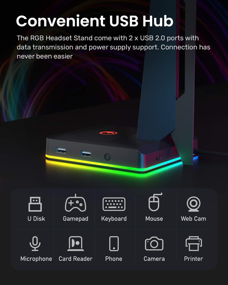 IFYOO RGB Gaming Headset Stand with 2 USB Ports, Game Headphone Mount for PC, Xbox One, PS4, Switch, Earphone Holder Hanger for Bose, Beats, Sony, Sennheiser, Jabra, JBL, AKG, Fancy Gaming Accessories - LeoForward Australia