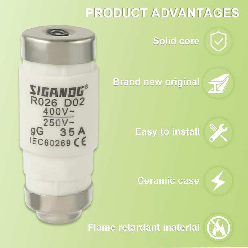  [AUSTRALIA] - SIGANDG Neozed Fuses, D02 35A gL/gG 400VAC, D0 Type Fuse Insert (Pack of 10)