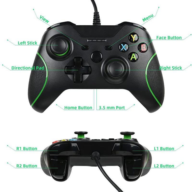 [AUSTRALIA] - Xbox One Wired Controller, Zamia Wired Xbox One Gaming Controller USB Gamepad Joypad Controller with Dual-Vibration for Xbox One/S/X/PC with Windows 7/8/10 (Black) Black