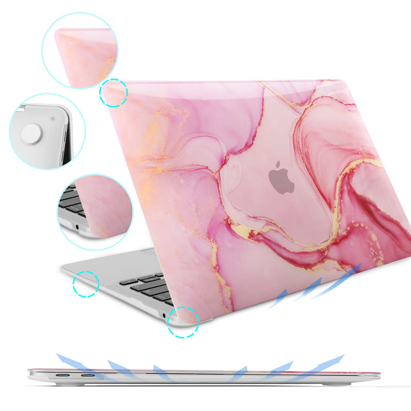  [AUSTRALIA] - B BELK Compatible with MacBook Air 13 Inch Case 2021 2020 2019 2018 Release A2337 M1 A2179 A1932, Plastic Hard Shell Case +Keyboard Cover +Screen Protector, MacBook Air 2020 Case Touch ID, Pink Marble Pink Gold Marble
