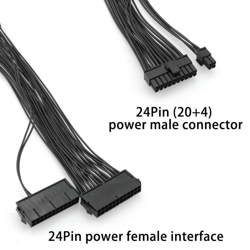  [AUSTRALIA] - DGHAOP Dual Multiple PSU Power Supply 24 Pin Extension Wire Splitter Adapter Kit, for ATX Motherboard, 24 pin to 20+4 pin 1 Feet, Black