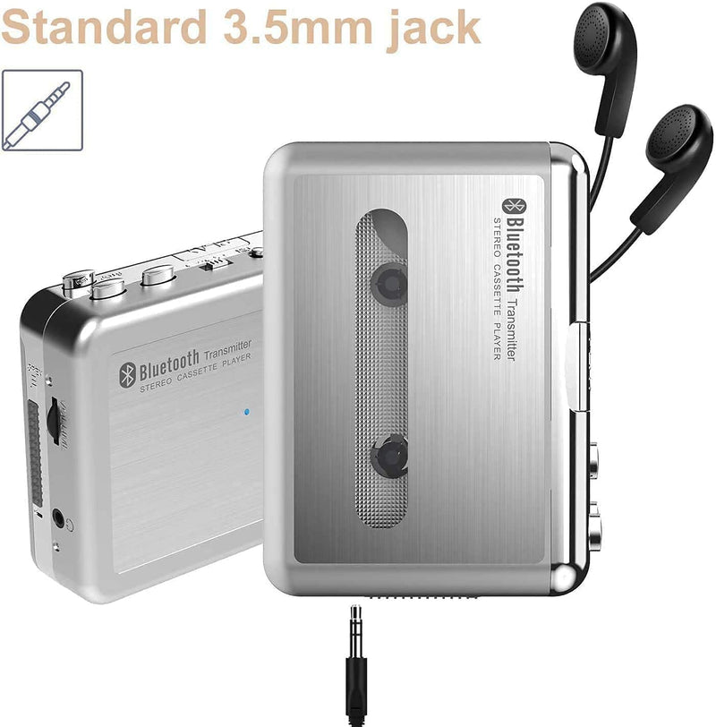  [AUSTRALIA] - Bluetooth Cassette Player, Portable Walkman Tape Player Stereo Audio Music Bluetooth Output to Headphone/Speaker, Personal Cassette Player with 3.5mm Earphone Jack, 2 AA Battery or USB Power Supply