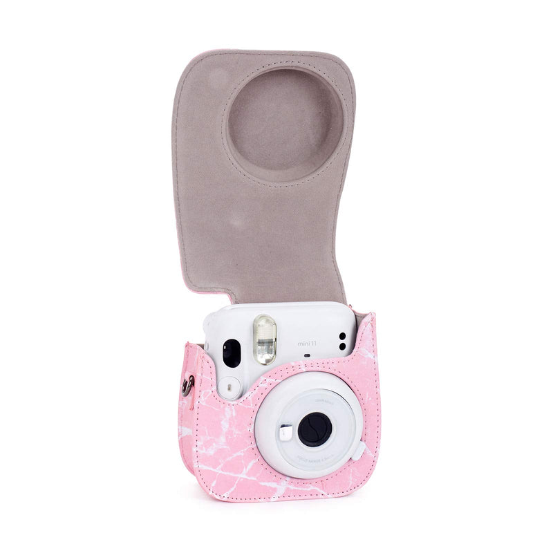  [AUSTRALIA] - Phetium Instant Camera Case Compatible with Instax Mini 11,PU Leather Bag with Pocket and Adjustable Shoulder Strap (Marble Pink) Marble Pink