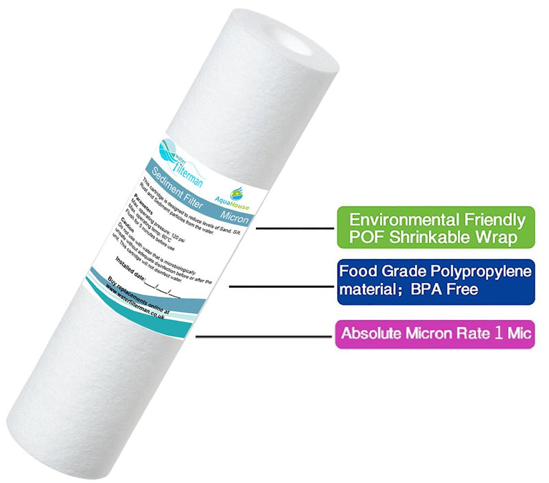  [AUSTRALIA] - AquaHouse 10" Sediment Water Filter Cartridge, for Reverse Osmosis and Particle Filtration, 1 Micron (Pack of 3)