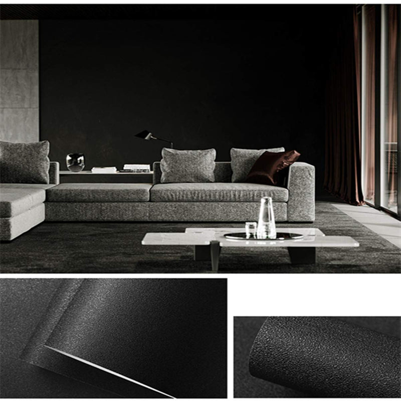  [AUSTRALIA] - 15.7in×78.7in Black Wallpaper Black Peel and Stick Wallpaper Solid Black Matte Textured Self Adhesive Removable Vinyl Film Roll for Wall Decoration Cover Countertops Renovate Old Furniture 15.7''×78.7''