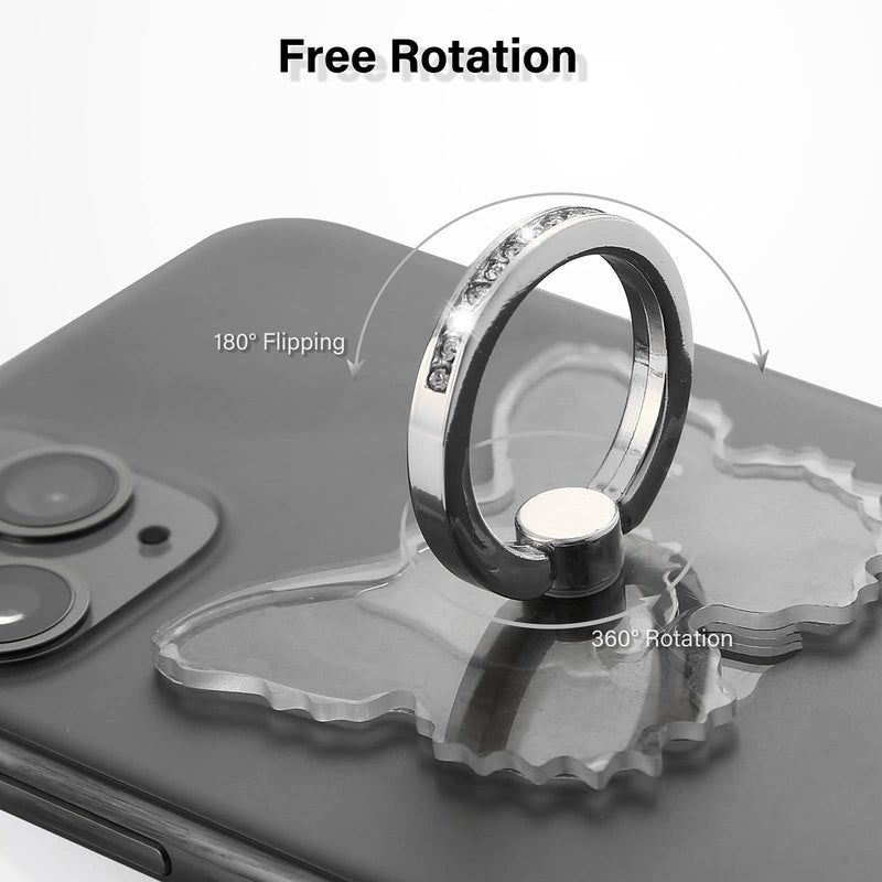  [AUSTRALIA] - Cell Phone Ring Holder Stand, Transparent Phone Ring Holder Finger Kickstand 360° Rotation Phone Ring Finger Grip Compatible with All Smartphones(Butterfly-Silver) Butterfly-Silver