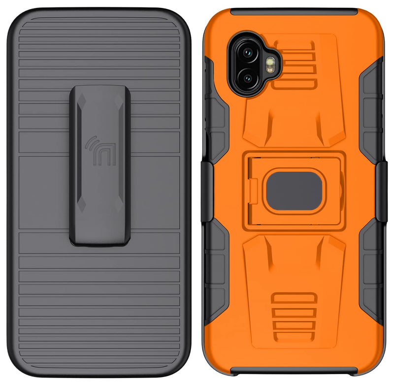  [AUSTRALIA] - Case with Clip for Galaxy XCover 6 Pro, Nakedcellphone Rugged Ring Grip Cover with Stand [Built-in Mounting Plate] and [Belt Hip Holster] for Samsung XCover6 Pro Phone (2022, SM-G736) - Bright Orange