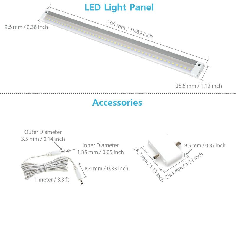 EShine White Finish Extra Long 20 inch LED Under Cabinet Lighting Bar Panel with Accessories (No Power Supply Included) - NO IR Sensor, Cool White (6000K) Cool White (6000k) - LeoForward Australia
