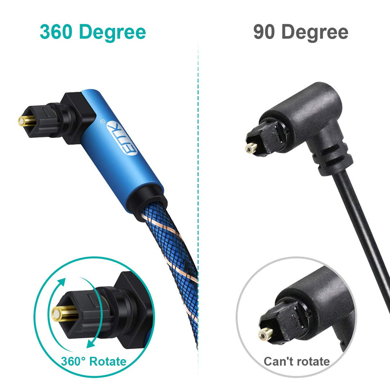 90 Degree Optical Audio Cable(6.6ft/2m) Nylon Braided Digital SPDIF Audio Optical Cable[360 Degree Rotatable,Super Practical] EMK Toslink Cable for Sound Bar, TV, PS4, Xbox - Blue Series 【6.6ft/2m】 - LeoForward Australia