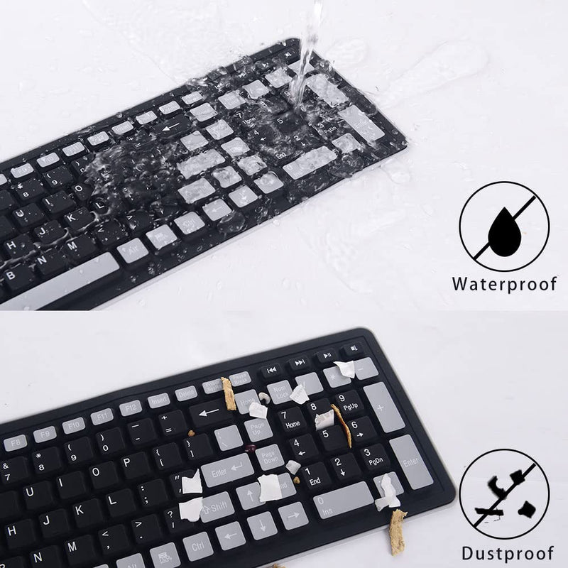  [AUSTRALIA] - TEHDYCU 2.4G Wireless Silicone Keyboard, Portable Keyboard for Laptop, PC, Notebook and Travel, Flexible Foldable and Rollup Keyboard, Waterproof, Dustproof and Lightweight, Full Size 107 Keys Black
