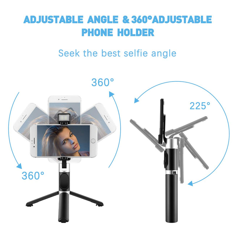  [AUSTRALIA] - ACEHE Selfie Stick, 2 Level Fill Light & All in 1 Portable Bluetooth Selfie Stick Tripod Phone Holder with Detachable Wireless Remote, Compatible with iPhone 12/11/XR/X, Galaxy S20/S10, Huawei (Black) 50*34*188 mm Black