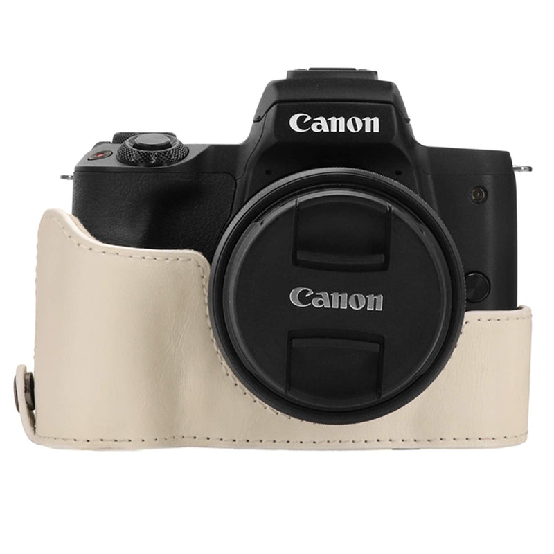  [AUSTRALIA] - MegaGear Ever Ready Leather Camera Case Compatible with Canon EOS M50 Mark II (15-45mm), M50 (15-45mm) White