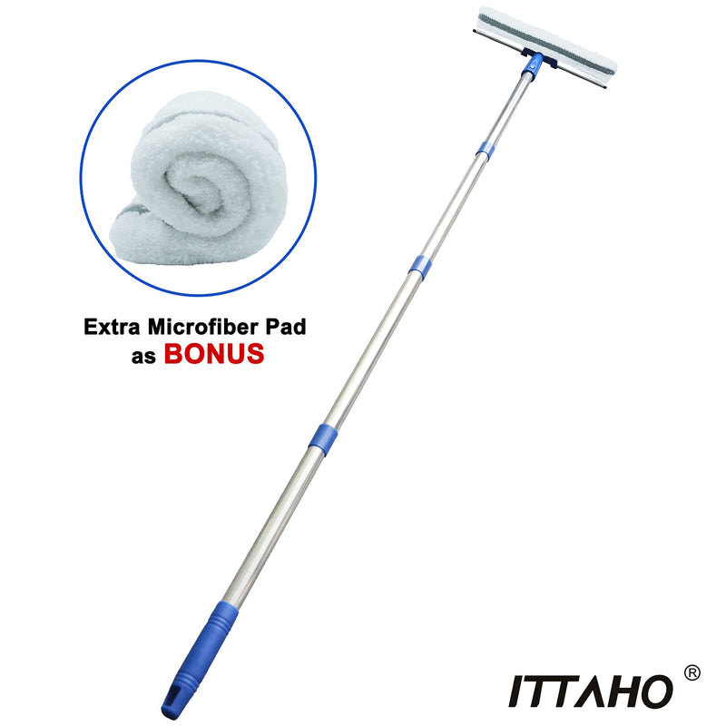 ITTAHO All Purpose Window Squeegee,Include 58"Stainless Steel Long Handle and 2 Pieces Microfiber Scrubber Sleeve,12"Squeegee for Window Cleaning,Car Window,Hard-to-Reach Areas Cleaning Tool 7 Piece Set - LeoForward Australia