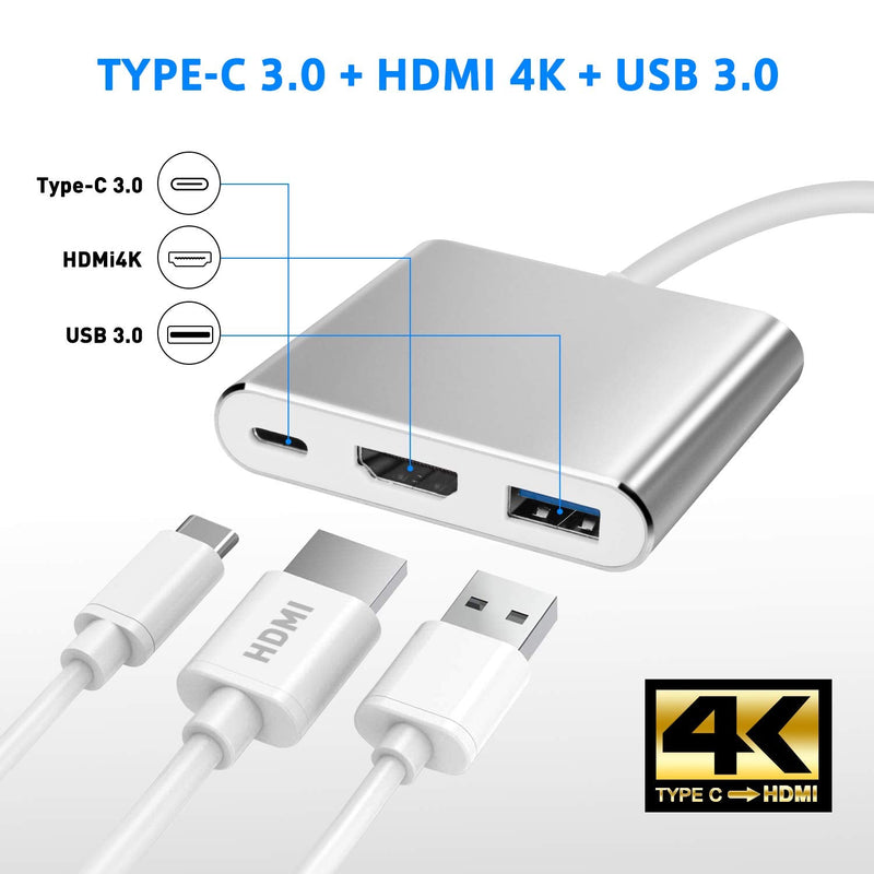  [AUSTRALIA] - Battony USB C to HDMI Adapter USB Type C Adapter Multiport AV Converter with 4K HDMI Output USB C Port & USD3.0 Fasting Charging Port Compatible for MacBook Pro MacBook Air 2019/2018 iPad Pro 2019 Silver