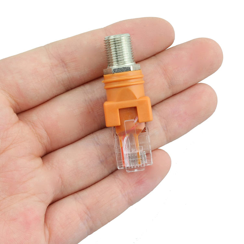  [AUSTRALIA] - Maxmoral 2pcs RF to RJ45 Converter Adapter F Female to RJ45 Male Coaxial Barrel Coupler Adapter, Orange Coax Straight Connector