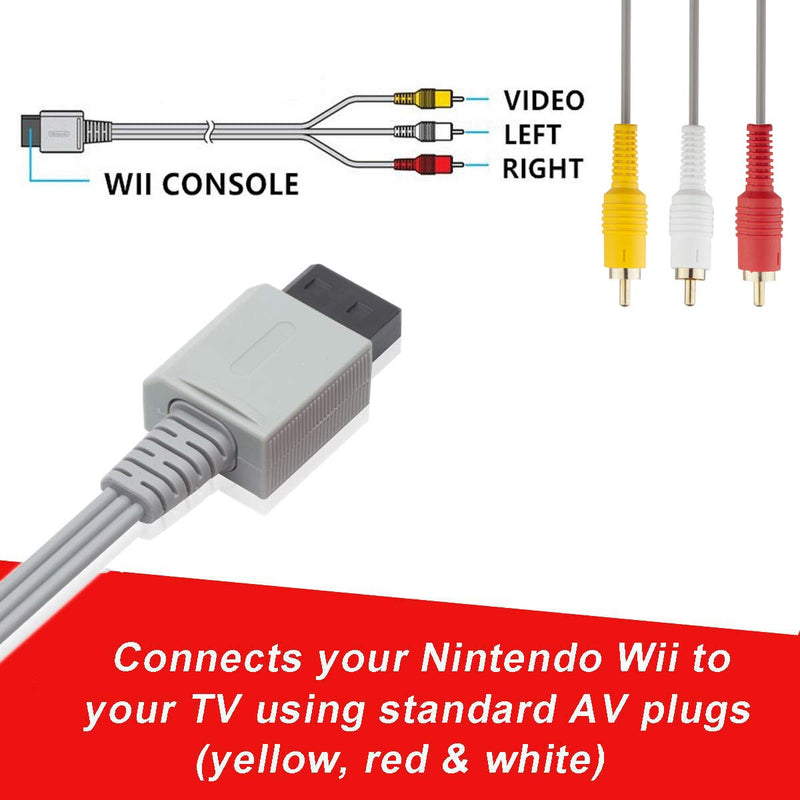 AV Cable for Wii Wii U, TENINYU 6FT Composite 3 RCA Gold-Plated Cable Cord Wire Main 480P Compatible Wii/Wii U TV HDTV Display - LeoForward Australia
