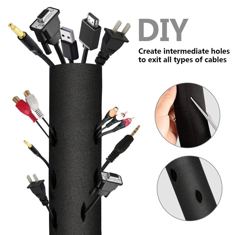  [AUSTRALIA] - Cable Management Sleeve, 118" Neoprene Cable Organizer Cord Sleeve for TV Computer Office Home, Adjustable Black & White Electrical Cord Cover Sleeves Reversible Wire Hider Protector Covers (Black3)