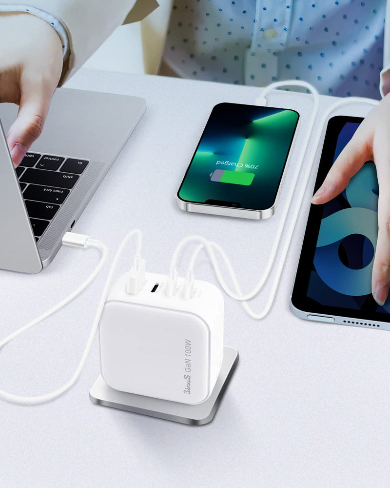  [AUSTRALIA] - 3inuS USB C Mutiport Laptop Charger, 100W GaN 4-Port PD 3.0 PPS Super Fast Charger, Foldable Travel USB C Charger Blcok for MacBook Pro/Air, Surface, iPhone 12/13 Series and More