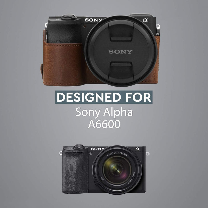  [AUSTRALIA] - MegaGear Ever Ready Leather Camera Half Case Compatible with Sony Alpha A6600 Dark Brown