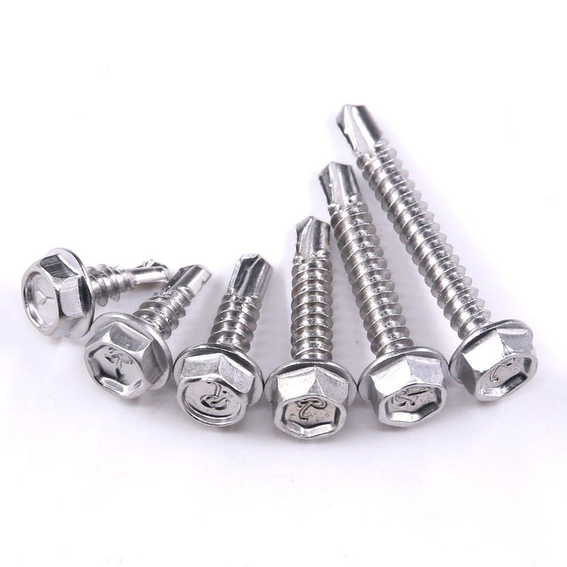  [AUSTRALIA] - Hilitchi 410 Stainless Steel #8 Hex Washer Head Self Drilling Sheet Metal Tek Screws Assortment Kit Set with Drill Point, Self Driller, 200 Pieces