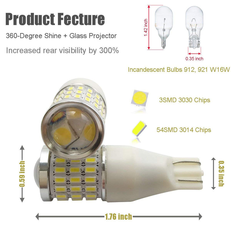 iBrightstar Newest 9-30V Super Bright Error Free T15 912 W16W 921 LED Bulbs with Projector replacement for Back Up Reverse Lights, Truck Cargo Lights, 3rd Brake Lights, Xenon White - LeoForward Australia