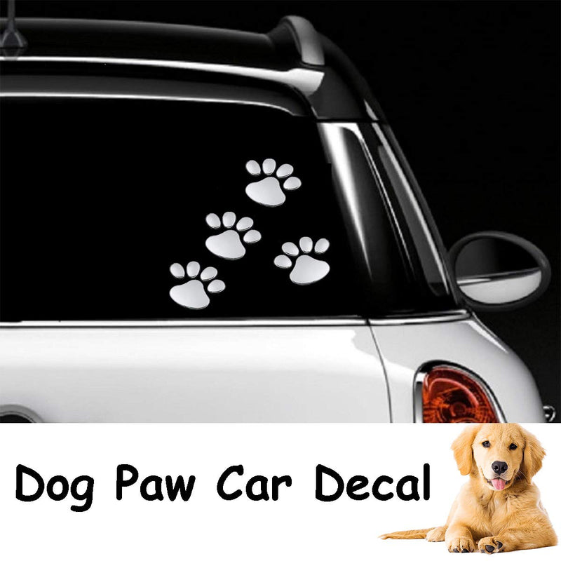  [AUSTRALIA] - Oun Nana 3D Chrome Dog Paw Footprint Sticker Decal Auto Car Emblem Decal Decoration (4pcs)