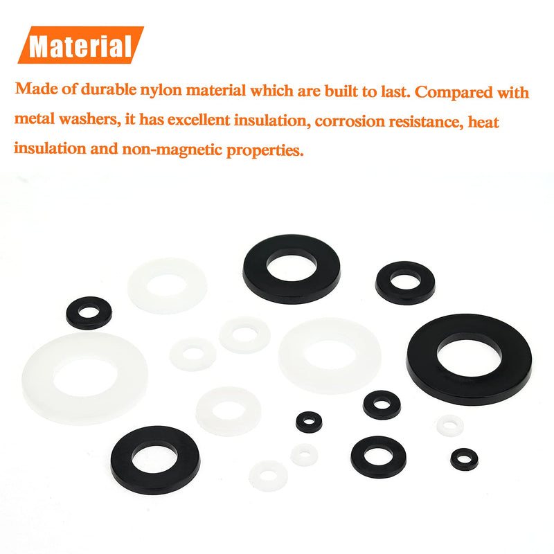 [AUSTRALIA] - HELIFOUNER 1000 Pieces 9 Sizes White/Black Nylon Flat Washers Assortment Kit - M2 M2.5 M3 M4 M5 M6 M8 M10 M12