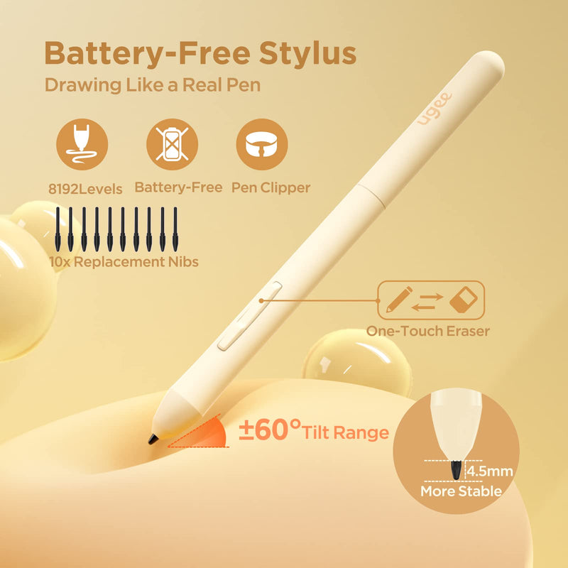 [AUSTRALIA] - UGEE Drawing Tablet with 10 Hot Keys,6.5x4 Inch Graphic Tablet,8192 Levels Battery-Free Stylus 60°Tilt Function Drawing Pad for Computer,Mac,Windows,Android OSU Art Tablet,Paint,Design,Online Teaching beige