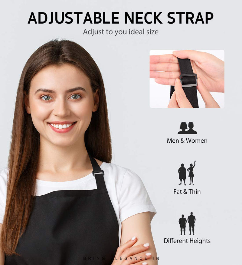  [AUSTRALIA] - Syntus 2 Pack Adjustable Bib Apron Waterdrop Resistant with 2 Pockets Cooking Kitchen Aprons for Women Men Chef, Black Polyester