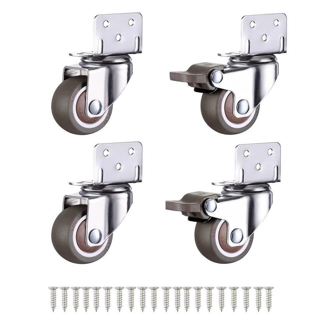  [AUSTRALIA] - AONMTOAN 1.25 Inches L-Shaped Plate Swivel Caster, with Brake TPE Rubber Caster, Side Mount casters for Loading Capacity 120 Lbs Suitable for Flower Stand, Furniture, Bookshelf,Set of 4