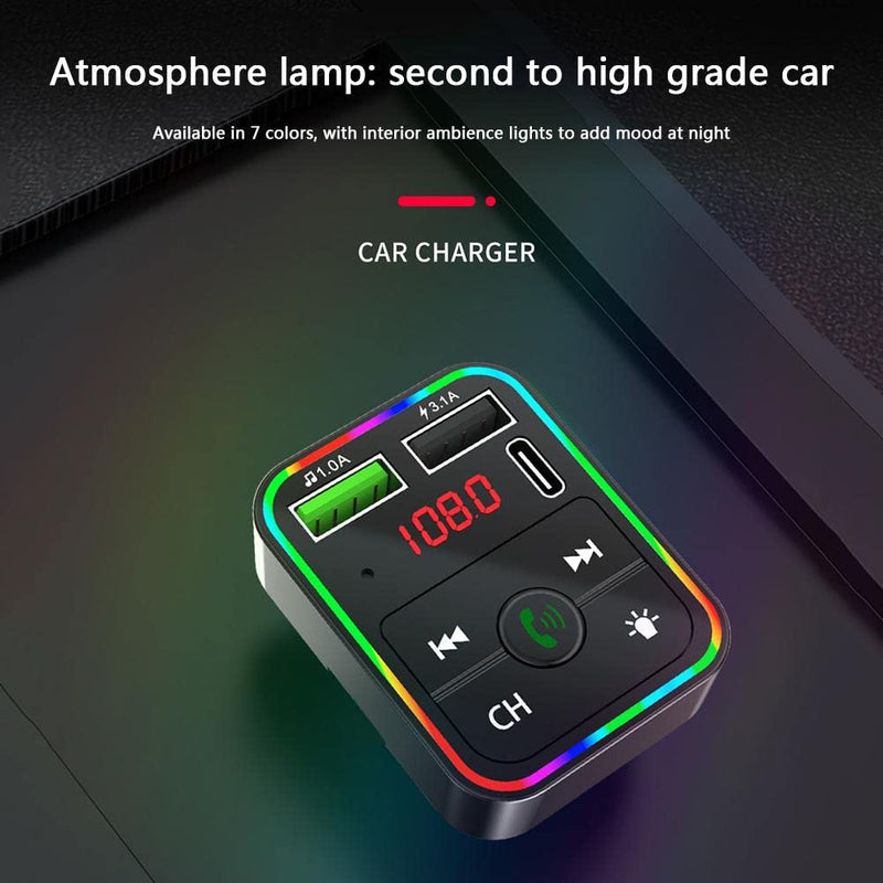  [AUSTRALIA] - Bluetooth 5.0 FM Transmitter for Car, Wireless Radio Modulator with PD Fast Charger & USB Type C Port, HiFi Bass MP3 Player Aux & Audio Receiver, Calling with Microphone Kit for 12V Cigarette Lighter