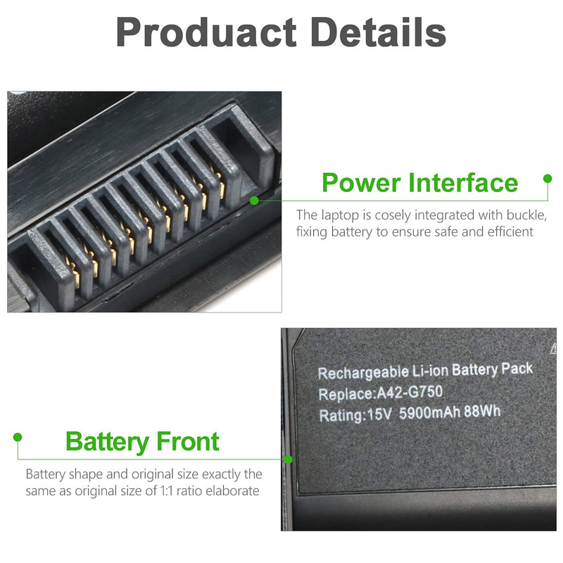  [AUSTRALIA] - 15V 88WH A42-G750 Laptop Battery for ASUS G750 G750J G750JH G750JM G750JS G750JW G750JX BG750JZ and ASUS ROG Series 0B110-00200000M