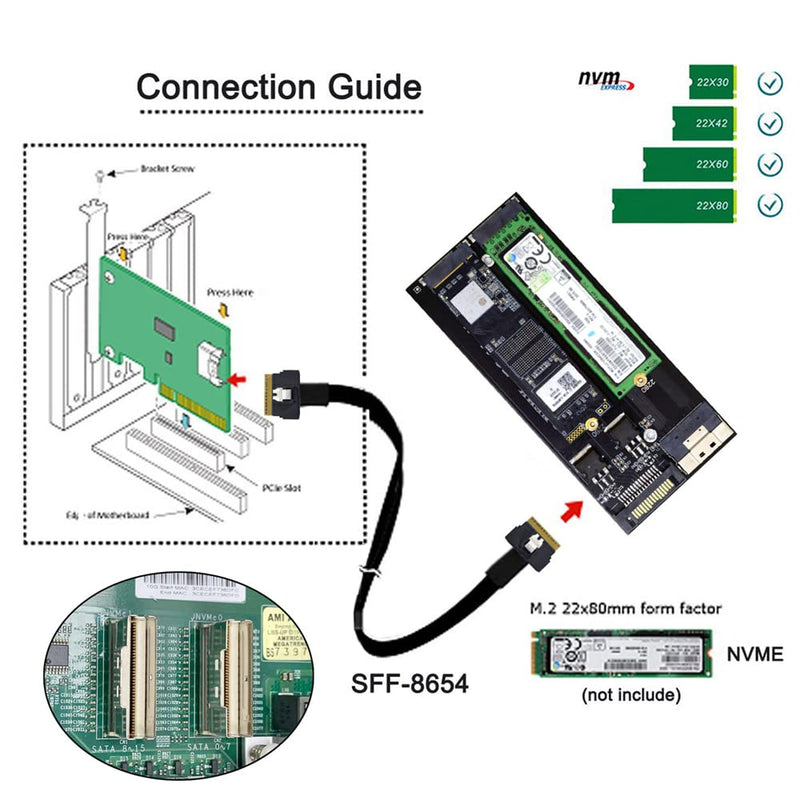  [AUSTRALIA] - NFHK Dual 2X NVME M.2 AHCI to PCIE Express 3.0 4.0 Slimline SFF-8654 8X Raid Card VROC Raid0 Hyper Adapter