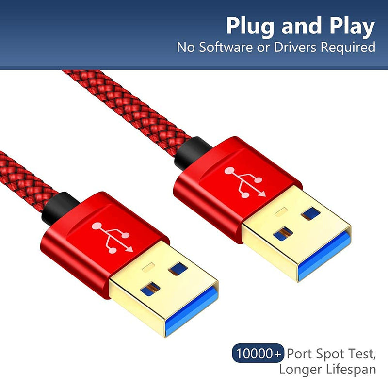 USB 3.0 A to A Male Cable, JSAUX USB to USB Cable 2 Pack(3.3ft+6.6ft) USB Male to Male Cable Double End USB Cord with Gold-Plated Connector for Hard Drive Enclosures, DVD Player, Laptop Cooler (Red) 2 pack-3.3ft&6.6ft Red - LeoForward Australia