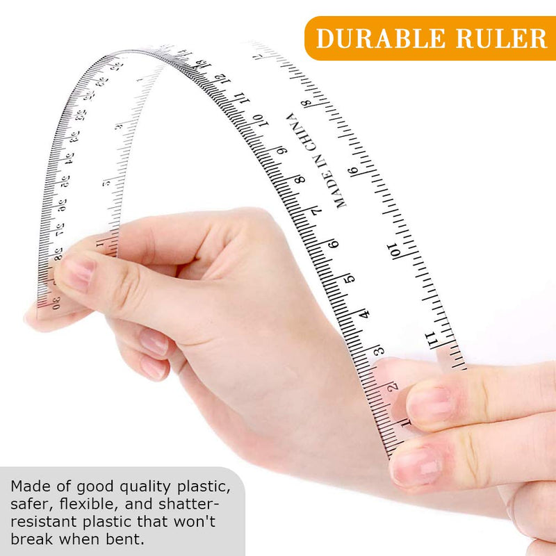  [AUSTRALIA] - 12 Inches Plastic Straight Hard Ruler Viaky See Through Flexible Ruler with Inches and Metric Measuring Tool for Student School Office, Clear(2 Pack) …