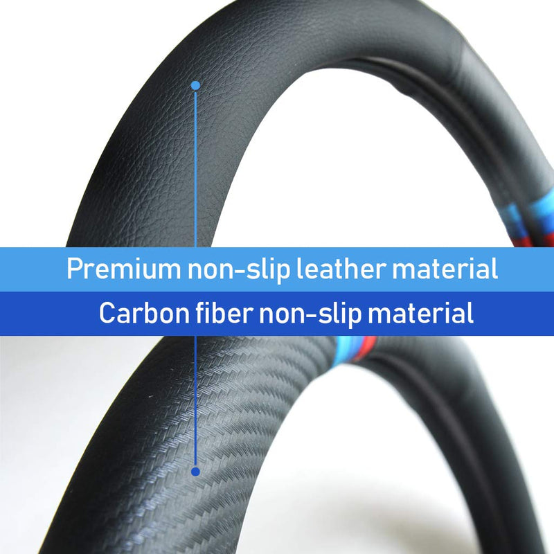 Carbon Fiber Pattern Steering Wheel Cover Sports Steering Wheel High-Grade Leather Set for BMW M Color - LeoForward Australia