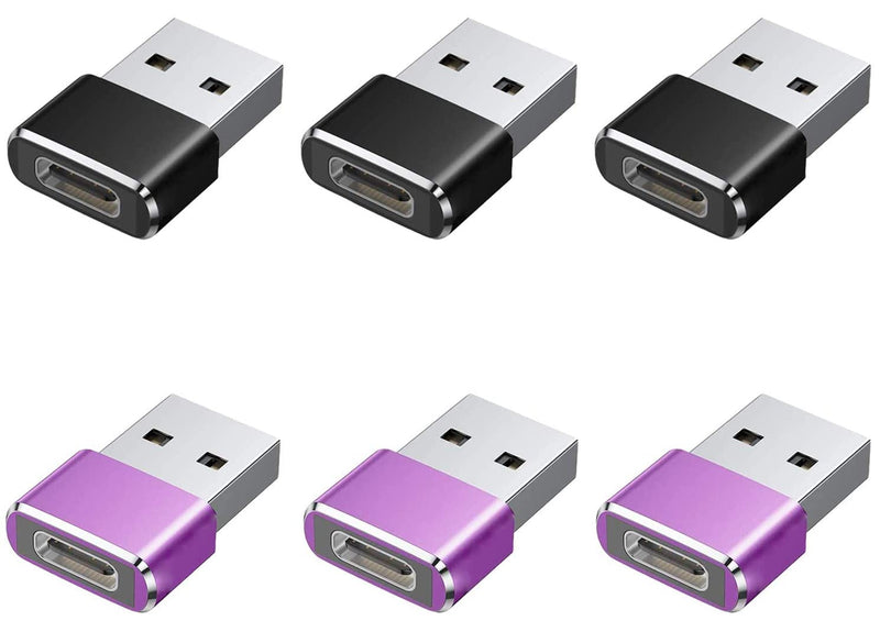  [AUSTRALIA] - 6 Pack-USB C Female to USB Male Adapter ,Type C to USB A Charger Cable Adapter,Compatible with iPhone 11 12 Pro Max, 2020,Samsung Galaxy Note 10 S20 Plus S20+ Ultra,Google Pixel 4 XL(Black Purple) 6 black and purple